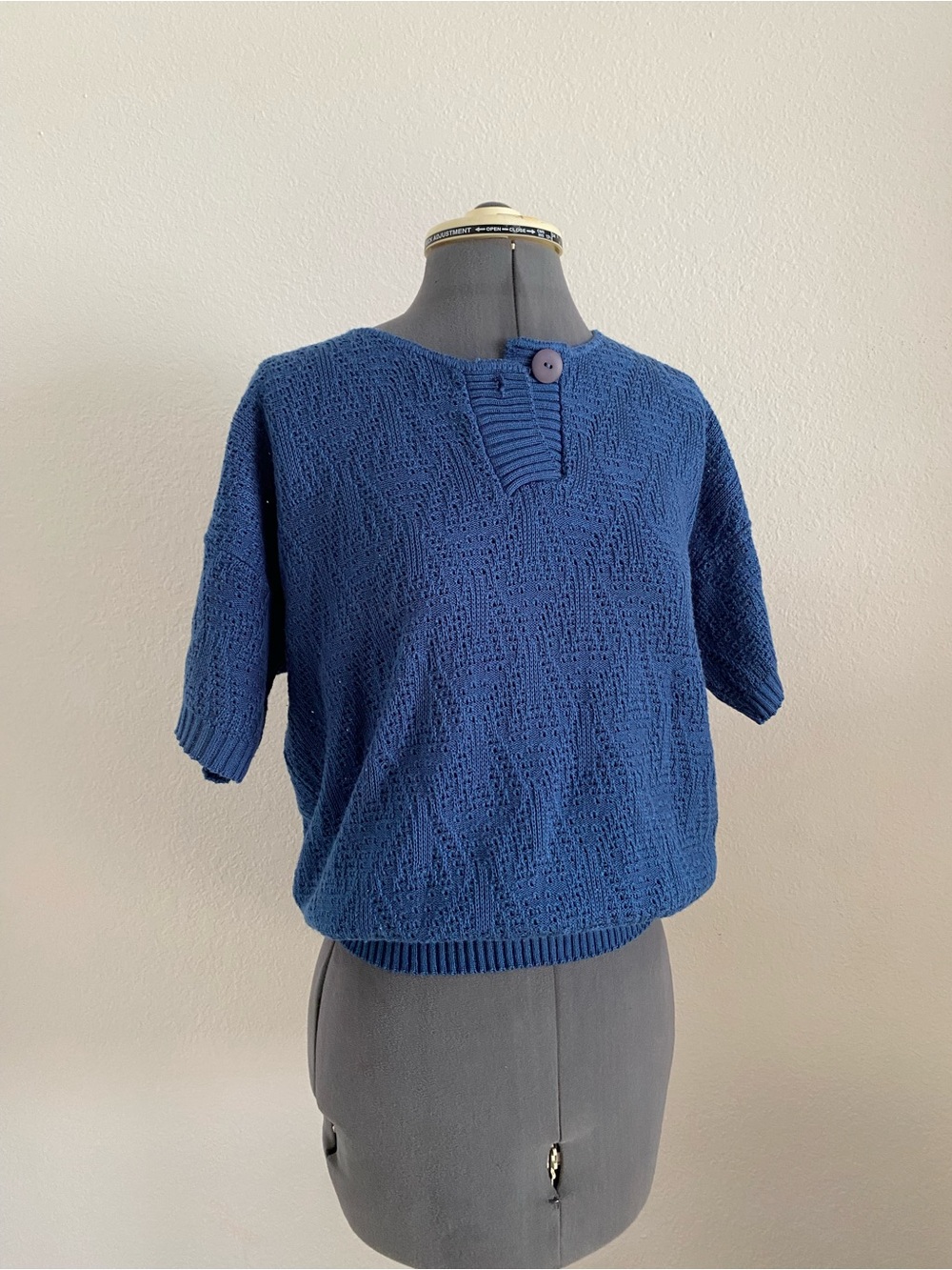 Short-Sleeve Navy Knit Sweater/preppy/vintage 90s